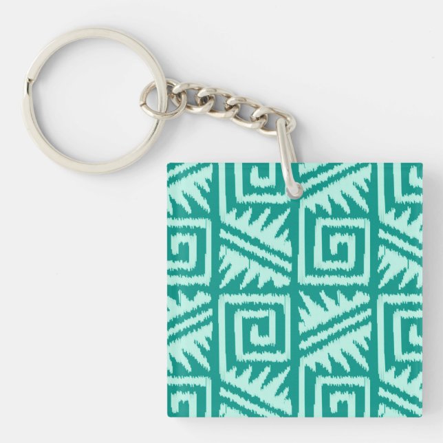 Ikat Aztec Muster - Türkis und Aqua Schlüsselanhänger (Vorderseite)