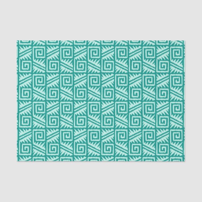 Ikat Aztec Muster - Türkis und Aqua Seidenpapier (Vorderseite)