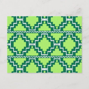Ikat Aztec-Muster - Wald- und Limettengrün Postkarte