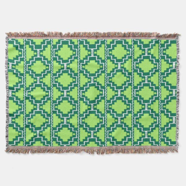 Ikat Aztec Muster - Wälder und Zitronen grün Decke (Vorderseite)