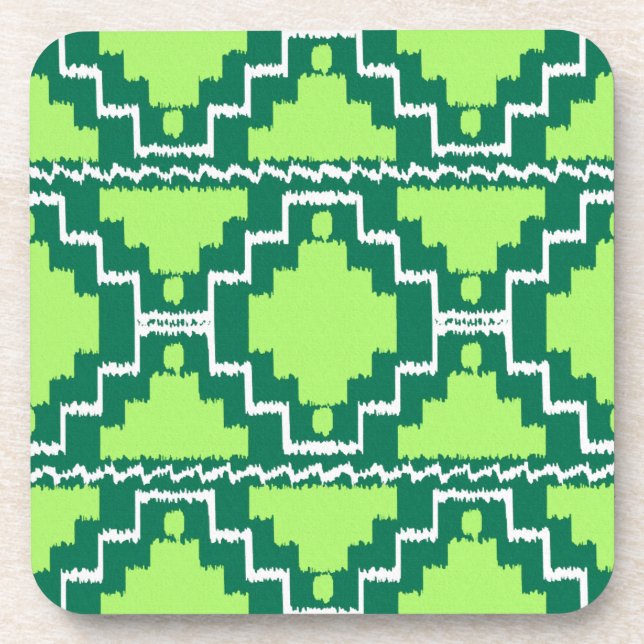 Ikat Aztec Muster - Wälder und Zitronen grün Getränkeuntersetzer (Vorderseite)