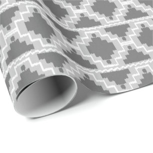 Ikat Aztec Stammesmuster - Dunkles und helles Grau Geschenkpapier