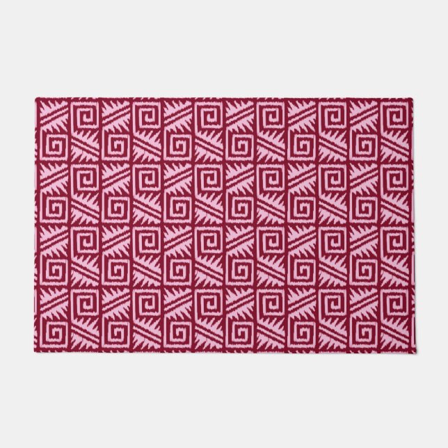 Ikat Aztec Tribal - Burgund und Rosa Fußmatte (Vorderseite)