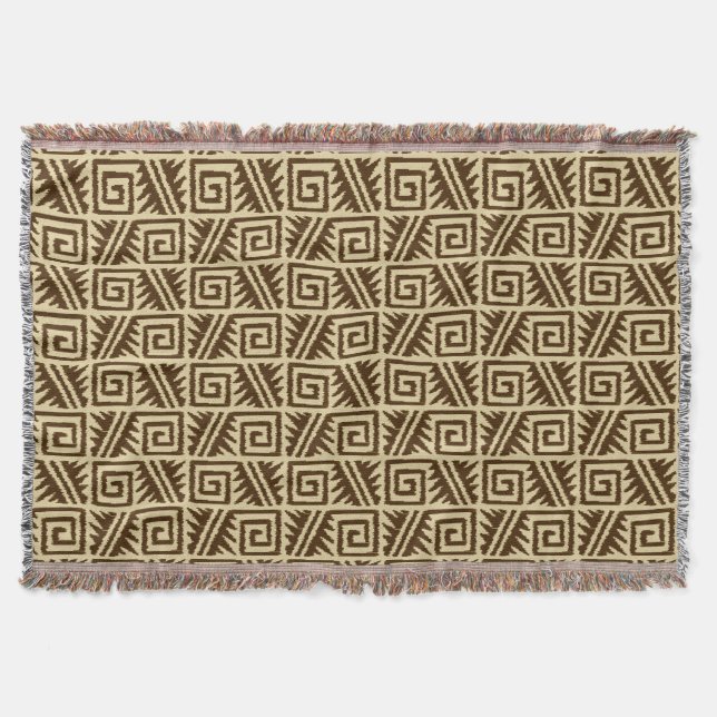 Ikat Aztec Tribal - Dunkelbraun und Tan Decke (Vorderseite)