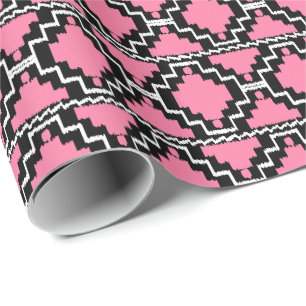 Ikat Aztec Tribal - Fuchsia Pink, Schwarz und Weiß Geschenkpapier