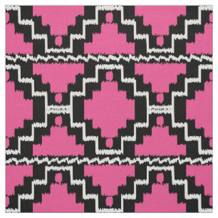 Ikat Aztec Tribal - Fuchsia Pink, Schwarz und Weiß Stoff
