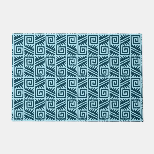 Ikat Aztec Tribal - Indio und Light Blue Fußmatte (Vorderseite)