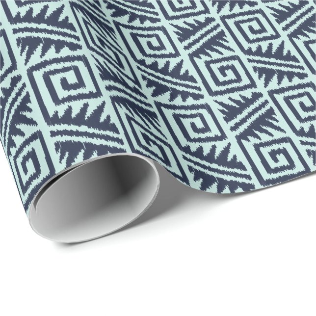 Ikat Aztec Tribal - Indio und Light Blue Geschenkpapier (Rolleneckpunkt)