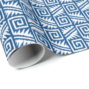 Ikat Aztec Tribal - Kobalt Blau und Weiß Geschenkpapier