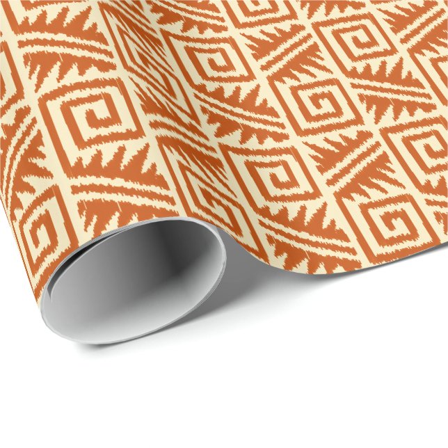 Ikat Aztec Tribal - Mandarin und leichte Orange Geschenkpapier (Rolleneckpunkt)