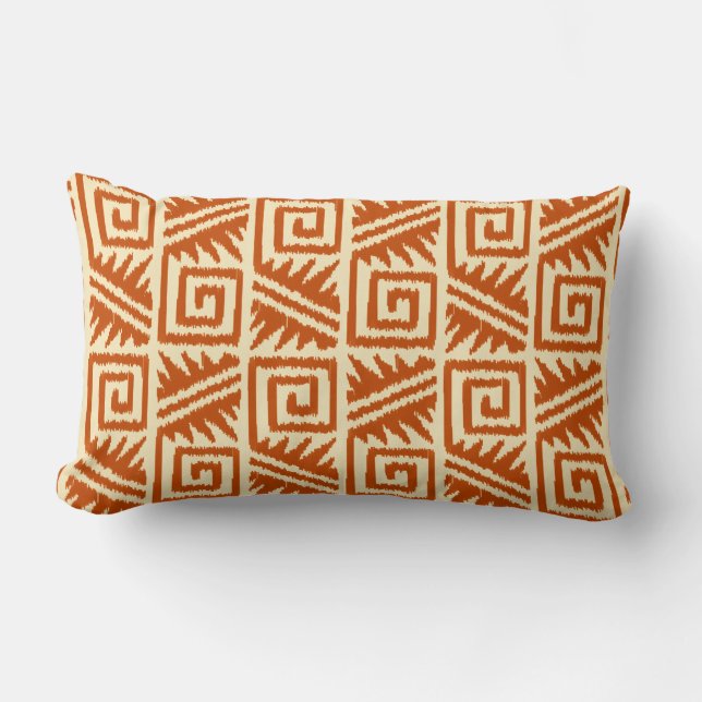 Ikat Aztec Tribal - Mandarin und Light Orange Lendenkissen (Vorderseite)