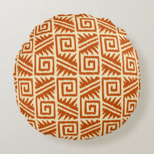 Ikat Aztec Tribal - Mandarin und Light Orange Rundes Kissen