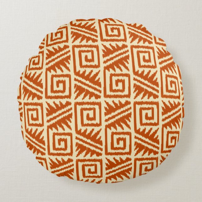 Ikat Aztec Tribal - Mandarin und Light Orange Rundes Kissen (Vorderseite)