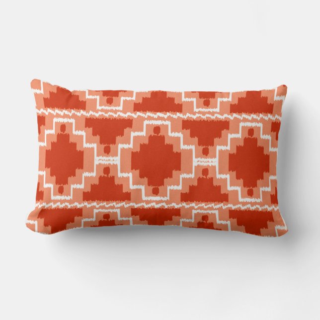 Ikat Aztec Tribal - Rost, Orange und Weiß Lendenkissen (Vorderseite)