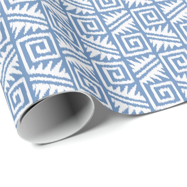 Ikat Aztec Tribal - Sky Blue und White Geschenkpapier (Rolleneckpunkt)