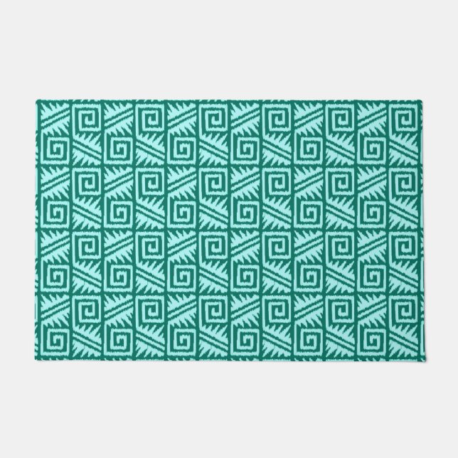 Ikat Aztec Tribal - Türkis und Aqua Fußmatte (Vorderseite)