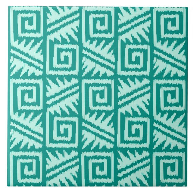 Ikat aztekisches Muster - Türkis und Aqua Fliese (Vorderseite)