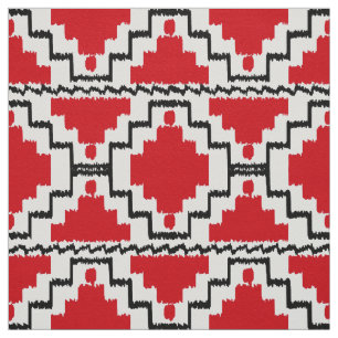 Ikat aztekisches Stammes- - Rot, Schwarzweiss Stoff