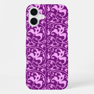 Ikat-Blumendamask - Orchidee und Lila iPhone 16 Plus Hülle