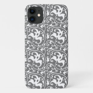 Ikat Blumendamast - Grau/Grau und Weiß iPhone 11 Hülle