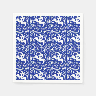 Ikat Blumendamast - Kobalt-Blau und Weiß Serviette