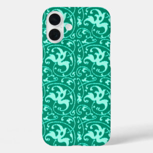 Ikat Blumendamast - Türkis und Aqua iPhone 16 Plus Hülle