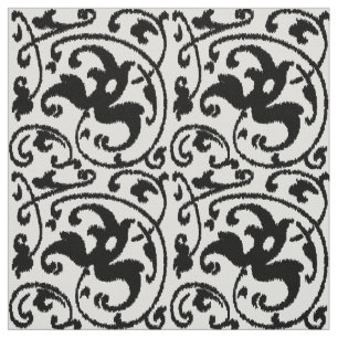 Ikat Blumendamast - Weiß und Schwarzes Stoff