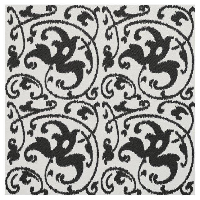 Ikat Blumendamast - Weiß und Schwarzes Stoff (Muster)