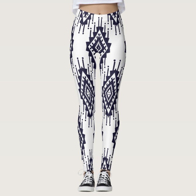 Ikat Boho Aztec Textile Motif Leggings (Vorderseite)