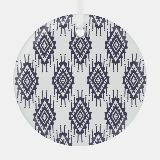 Ikat Boho Aztec Textile Motif Ornament Aus Glas (Vorderseite)