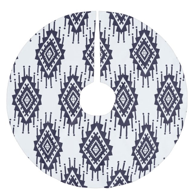 Ikat Boho Aztec Textile Motif Polyester Weihnachtsbaumdecke (Vorderseite)