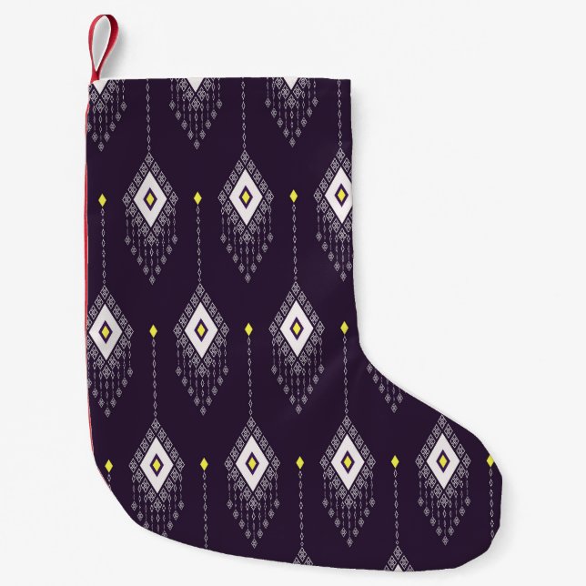 Ikat Chandelier Pattern: Vintages Textildesign Kleiner Weihnachtsstrumpf (Vorderseite)