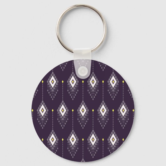 Ikat Chandelier Pattern: Vintages Textildesign Schlüsselanhänger (Vorderseite)