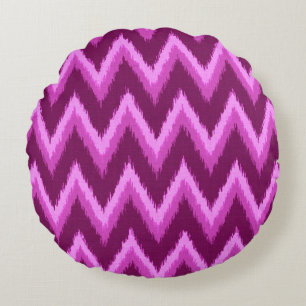 Ikat Chevron Streifen - Amethyst Purpur und Violet Rundes Kissen