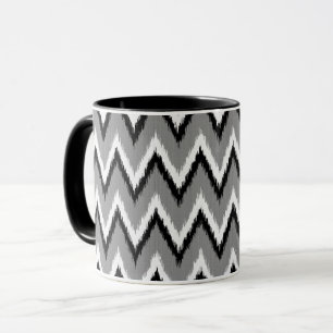 Ikat Chevron Streifen - Grau, Schwarz & Weiß Tasse