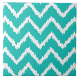 Ikat Chevron - Türkis und Weiß Fliese
