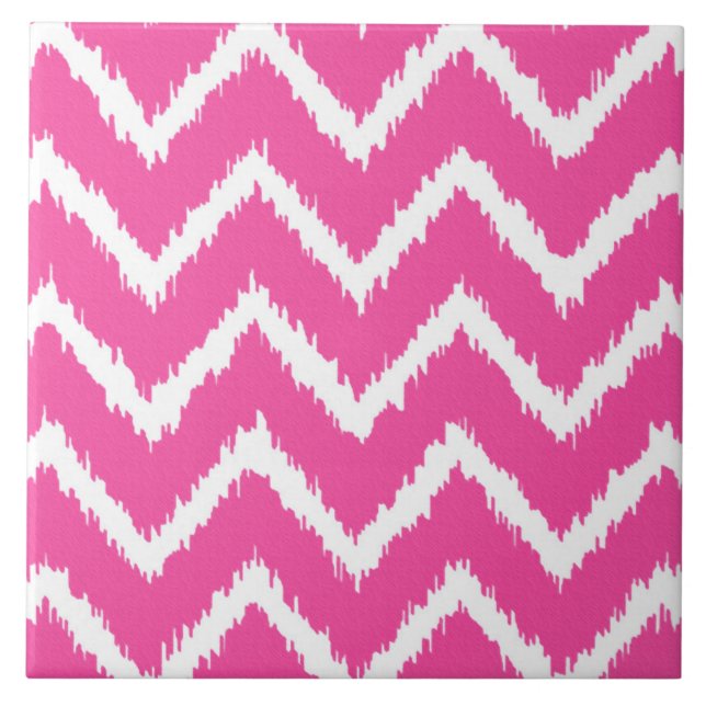 Ikat Chevrons - Deep fuchsia pink und weiß Fliese (Vorderseite)