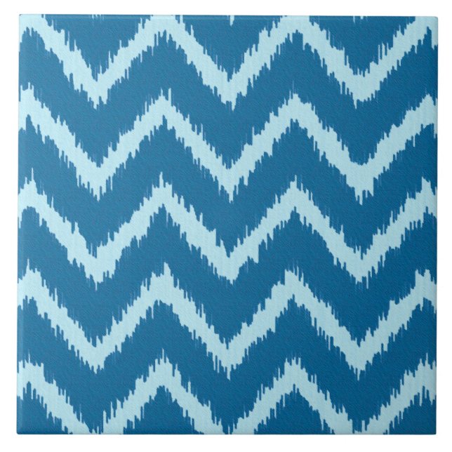 Ikat Chevrons - Indigo und Blass Blue Fliese (Vorderseite)