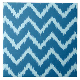 Ikat-Chevrons - Indigo und Hellblau Fliese