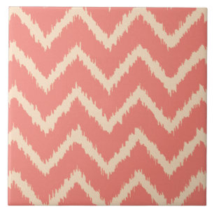 Ikat Chevrons - Korallenorange und -pfirsich Fliese