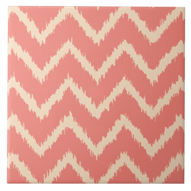 Ikat Chevrons - Korallenorange und -pfirsich Fliese (Vorderseite)