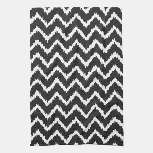 Ikat Chevrons - Schwarzweiß Handtuch (Vertikal)