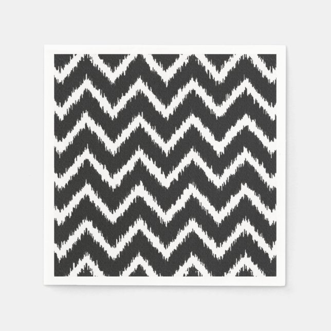 Ikat Chevrons - Schwarzweiß Serviette (Vorderseite)