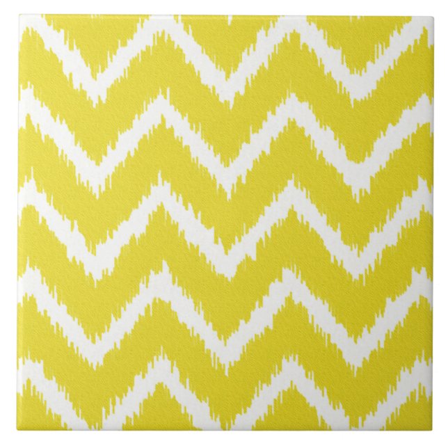 Ikat Chevrons - Senfgelb und weiß Fliese (Vorderseite)