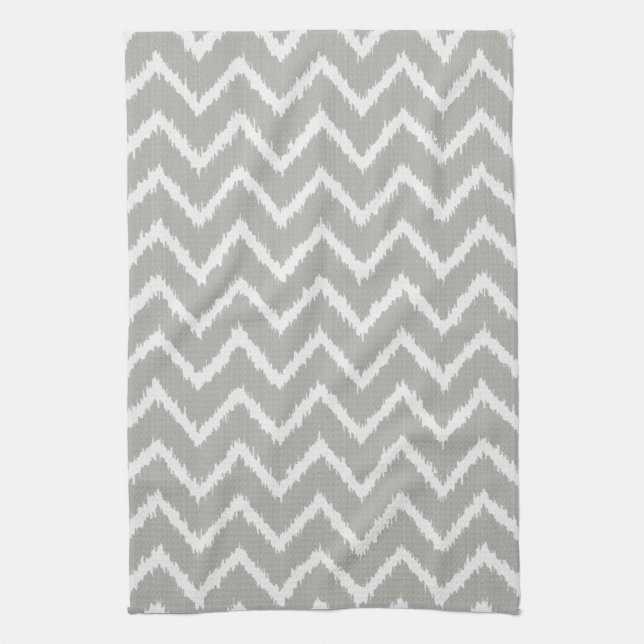 Ikat Chevrons - Silbergrau und weiß Geschirrtuch (Vertikal)