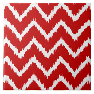 Ikat Chevrons - Tiefe rot und weiß Fliese