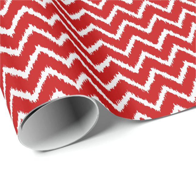 Ikat Chevrons - Tiefe rot und weiß Geschenkpapier (Rolleneckpunkt)