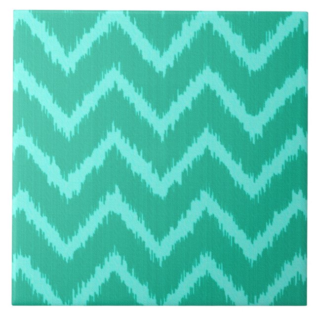 Ikat Chevrons - Türkis und Wasser Fliese (Vorderseite)