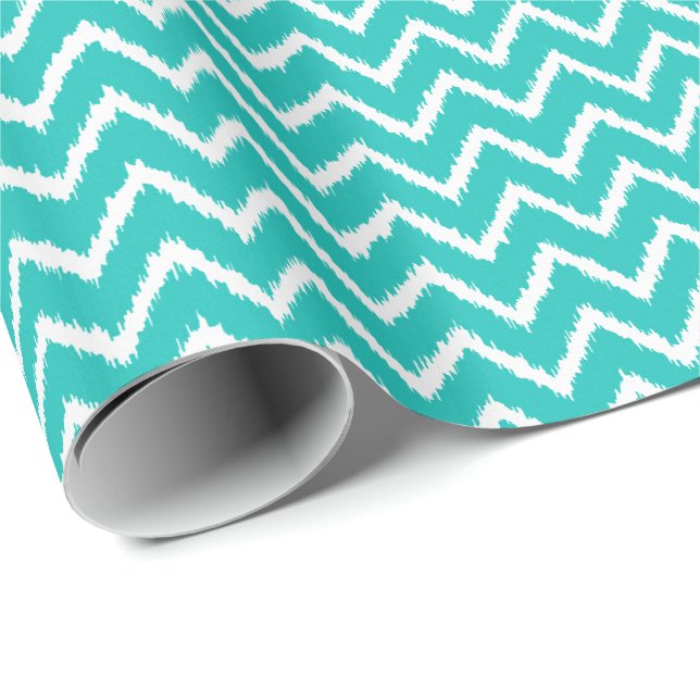 Ikat Chevrons - Türkis und Weiß Geschenkpapier (Rolleneckpunkt)