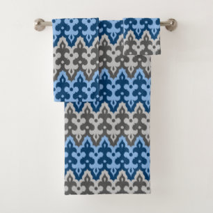 Ikat Damask (Marokko), blau und grau/grau Badhandtuch Set
